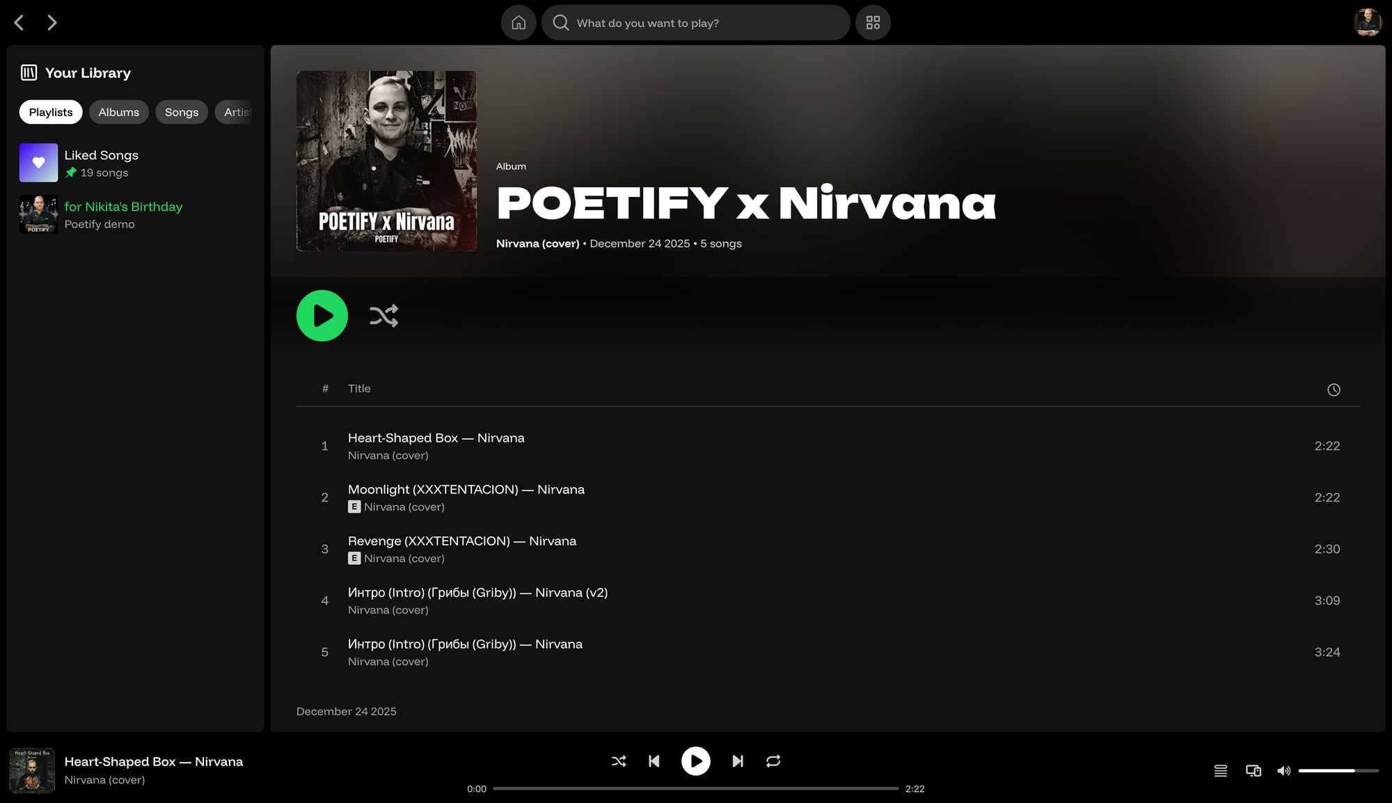 Poetify x Nirvana album page